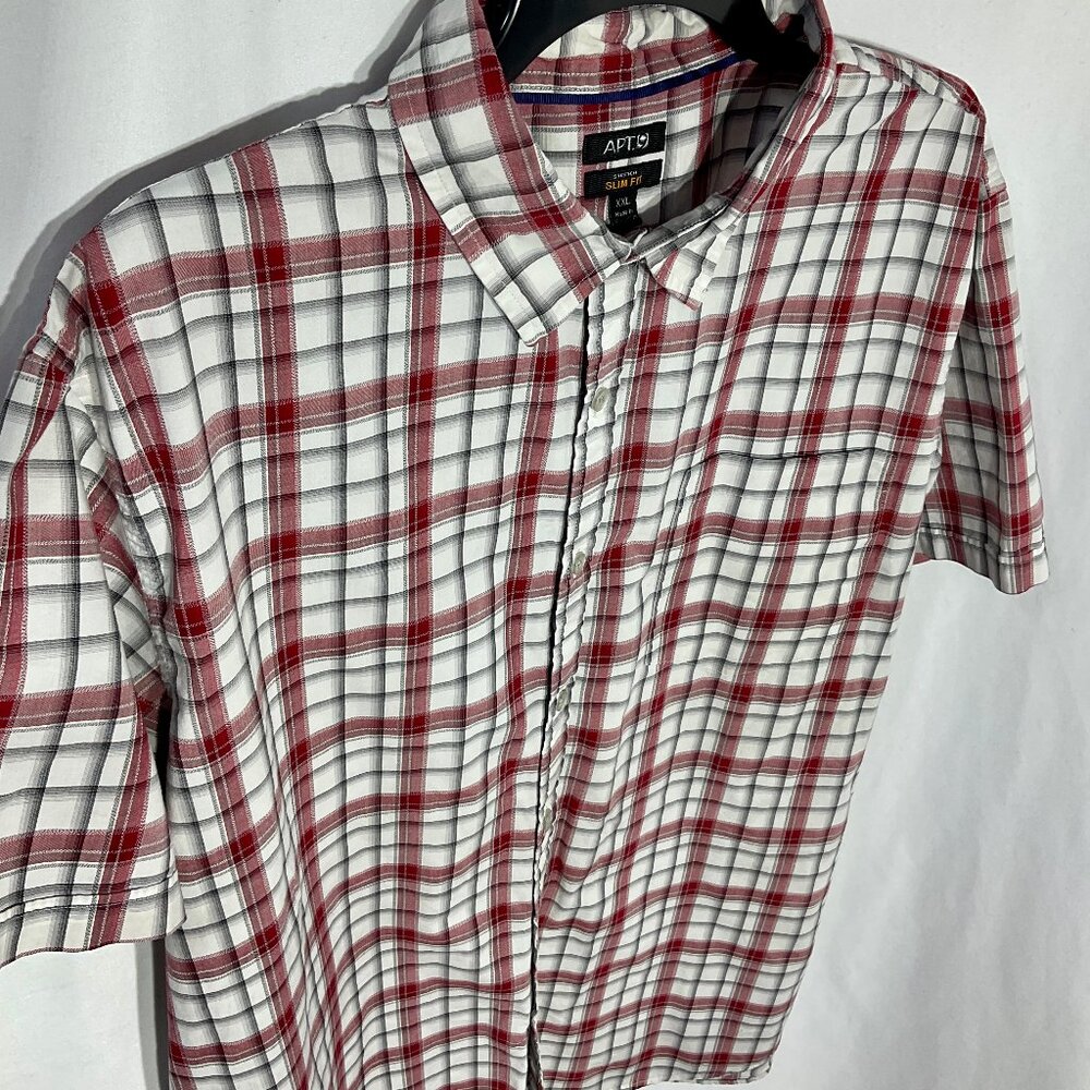 Apt 9 Sz XXL Mens Stretch Slim Fit Red Plaid Short Sleeve Shirt